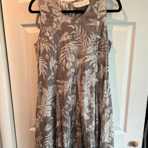 grey high-low sundress with v-neck and tinted blue hem, pretty and flowy